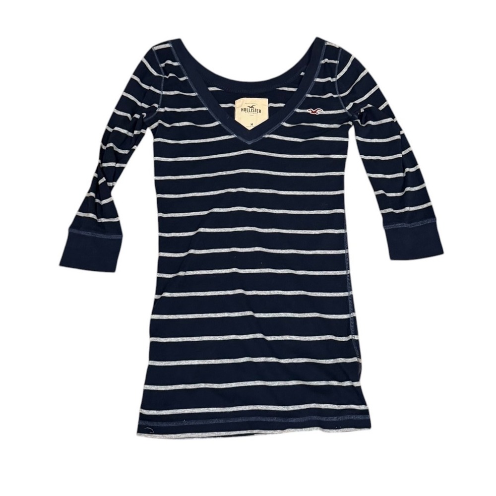 Hollister Y2K Bella Swan Twilight Navy White Striped Henley Babydoll Tunic Top M